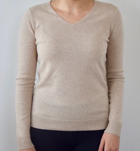 yalda v neck cashmere sweater beige 1