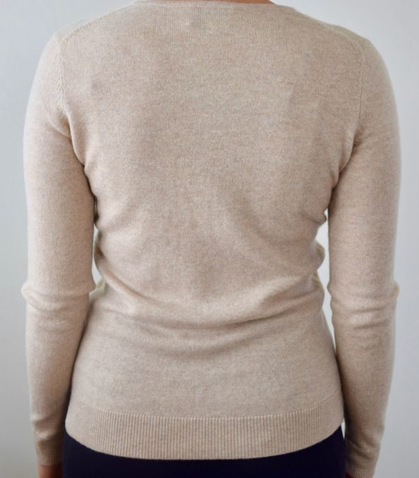 yalda v neck cashmere sweater beige back 1
