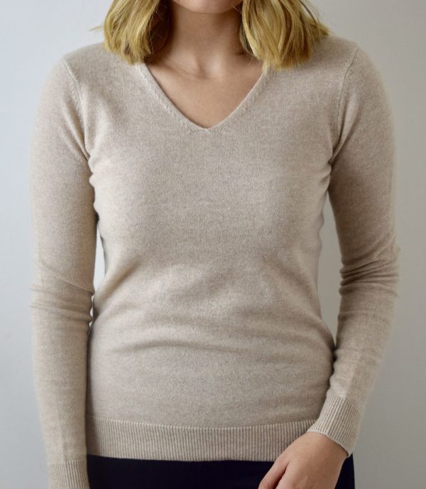 yalda v neck cashmere sweater beige front 1